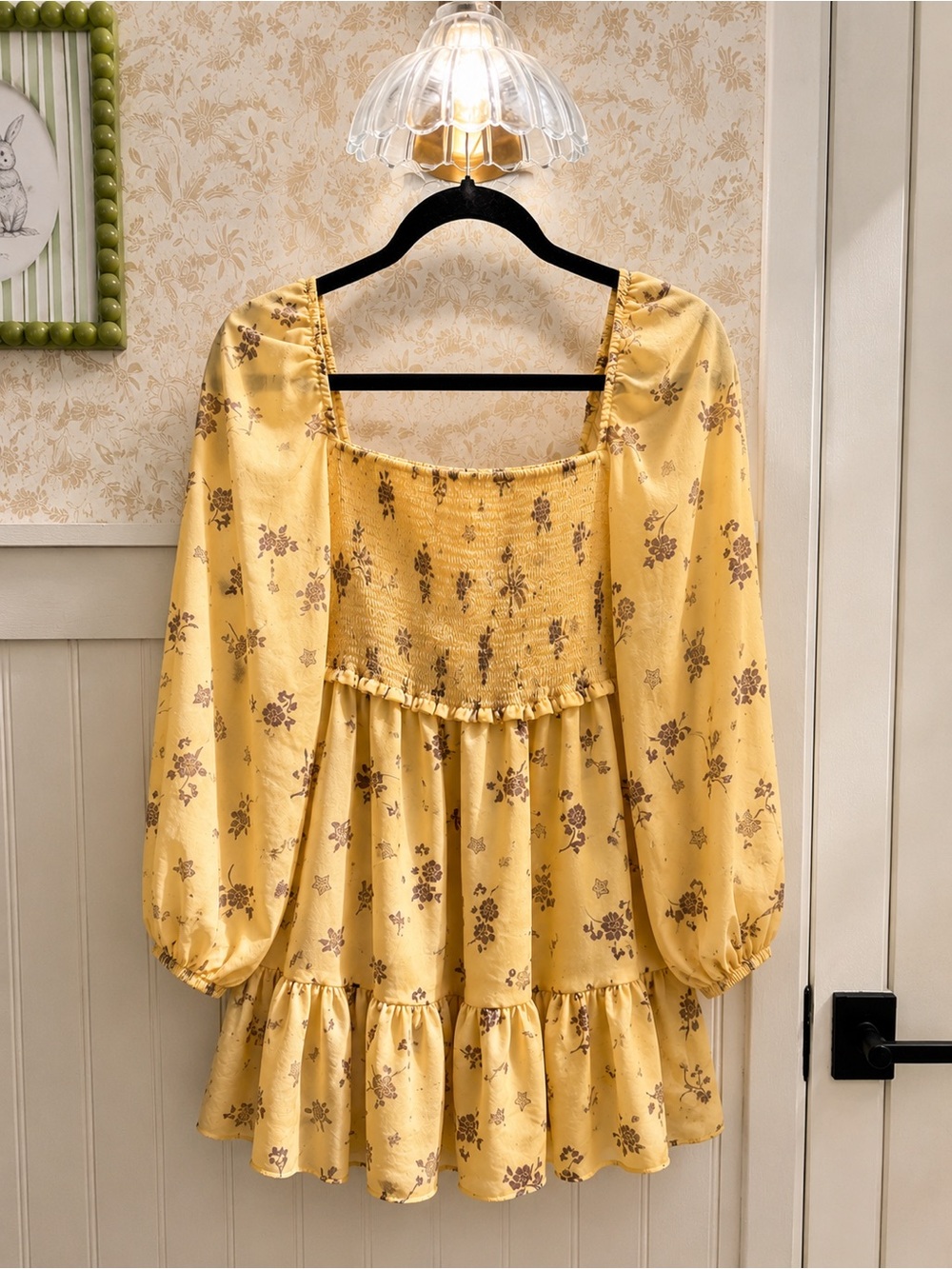 Aritzia Yellow Floral Smocked Square-Neck Mini Dress - Picture 4 of 5